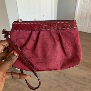 COACH Logo Print Wristlet in Burgundy